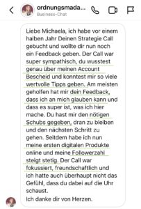Feedback einer Kundin zum 1:1 Coaching Call